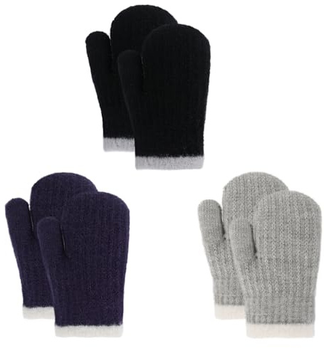 QKURT 3 Pares de Manoplas para Niños Pequeños, Guantes de Invierno Cálidos con Dedos Completos, Manoplas Térmicas para Niñas y Niños de 1 a 3 Años.