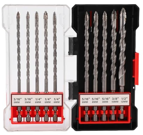 Jectse Holz-Zackenbohrer, 10-teiliges Set mit Hartmetallspitze, 1/4-Zoll-Sechskantschaft für Mauerwerk, Fliesen, Ziegel, Glas.Schnellwechselfutter, Kreuzwinkel-Schleifspitze