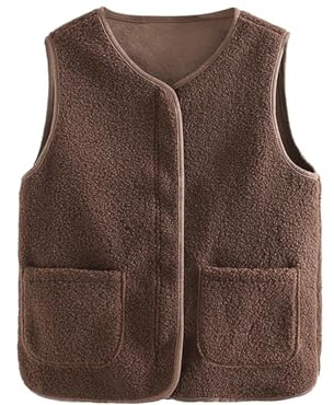 Generisch Gilet da donna in pelliccia di agnello, lussuosamente foderato, senza maniche, per il massimo calore in inverno, caffè, 4XL