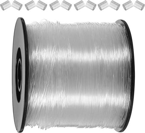 FOMIYES Cordón para Colgar Cuadros de Nylon Transparente 0,80 Mm, 200 Metros 60 Piezas de Aluminio, Cuerda Resistente para Marcos, Decoración de Paredes y Bricolaje Hogar, Oficina o Aula
