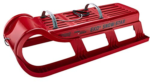 EKO Snowstar 100 2er Familienschlitten 2-Sitzer - davoser Stil Kunststoff-Schlitten mit Metallkufen (rot)