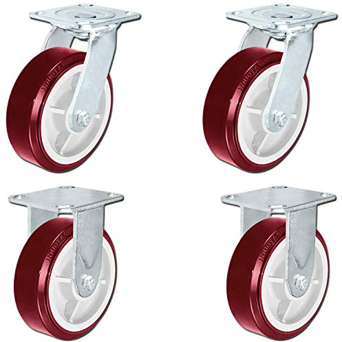 CasterHQ - 6 Heavy Duty Polyurethane Wheel | Includes 2 Industrial Swivel Casters and 2 Industrial Fixed Casters - Non Marking - 900 lbs Per Caster - Set of 4 | Great for Toolbox Casters
