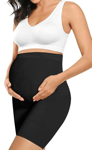 Peauty Maternity Underwear Shorts Pregnancy Biker Shorts Maternity Tights Over Belly Pregnancy Belly Support Baby Shower Dresses Shapewear Bump Friendly Dress Summer Clothes(Black L)