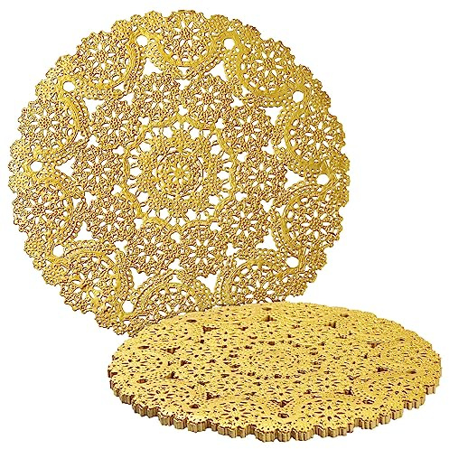 Juvale 60 Pack 10 Inch Gold Paper Doilies for Dining Table, Round Decorative Medallion Lace Placemats for Wedding