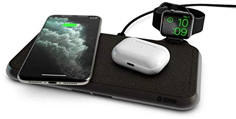 Zens Liberty 16 Coil Dual Wireless Charging Pad with Fabric Surface - 2x15W Output - Supports Apple And Samsung Fast Charge - Works with all Phones with Wireless Charging