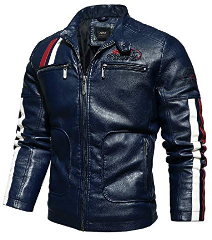 Veste de Moto Sport avec Homologuées CE Vêtements Course pour Hommes Automne et Hiver Vestes en Cuir PU Moto européennes américaines Vestes pour Hommes résistantes au Froid B,XL
