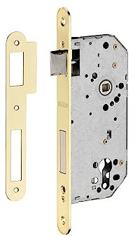 Serratura da incasso a cilindro europeo per porta ingresso, asse 50mm x 85mm, piastra tonda, dorato - THIRARD