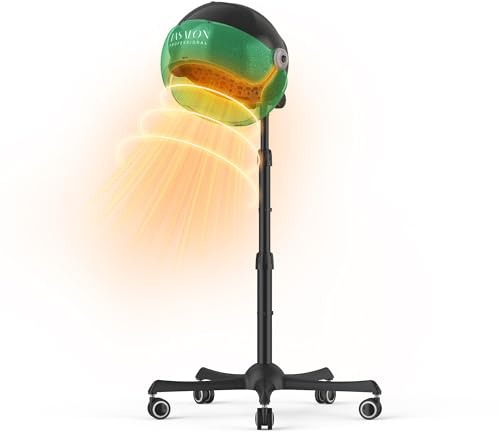 TASALON Professional Ionic Hooded 1875W Hair Dryer with 3 Temperature Settings, Transparent Glitter Visor, Side Switch, Rolling Wheels & Timer, Stand Blow Dryer for Salon, Spa and Home Use - Green