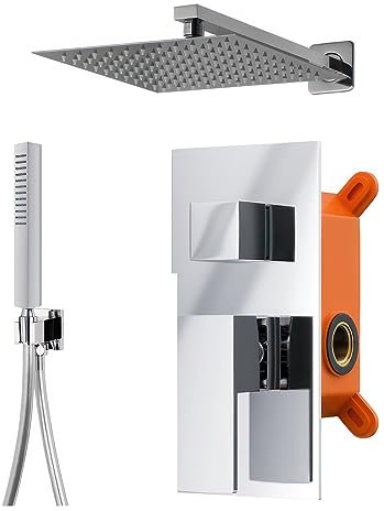 BADLAND Duschsystem Unterputz Regendusche Armatur Set ADOUR Chrom Wasserhahn mit Kopfbrause