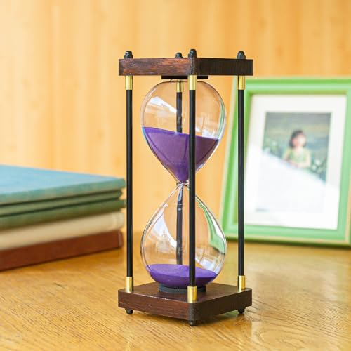 Temporizador de reloj de arena de 60 minutos, temporizador de arena grande para regalo, reloj de arena de cristal de 1 hora para boda, hogar, escritorio, oficina (morado 60 minutos)