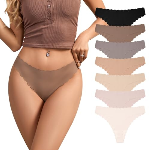 SHARICCA Sexy Thong sous Vêtements String Taille Haute pour Femme sans Couture Culotte Invisible Femme Lot de 4/6