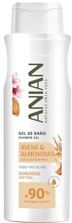 ANIAN - Gel de Baño Avena y Almendras, 750 ml, Limpia la Piel Delicadamente, Hidrata, Calma y Suaviza la Piel, para Todo Tipo de Piel y Pieles Sensibles, +90% Ingredientes Naturales, Apto para Veganos