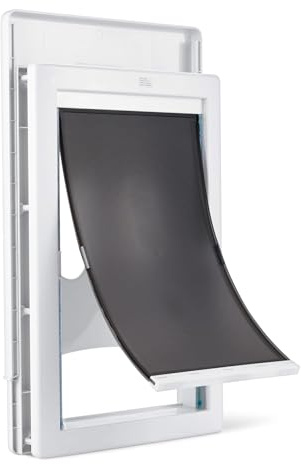 Amazon Basics Verstellbare Hunde- und Katzentür aus Kunststoff, Groß, 50,8cm x 33,8cm x 11,3cm, Weiß und Grau