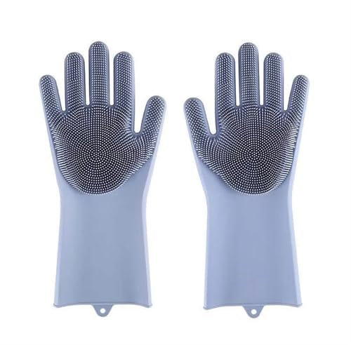 GOOZHI Gants en caoutchouc pour le ménage, Lot de 5 paires de gants de vaisselle réutilisables en silicone, éponges ménagères, portables, for la cuisine(Grey)