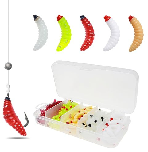 LUMOOM 100 pezzi di esche artificiali, vermi artificiali, vermi di plastica, per trote, crappie, pane, trota di mare, pesca di mare