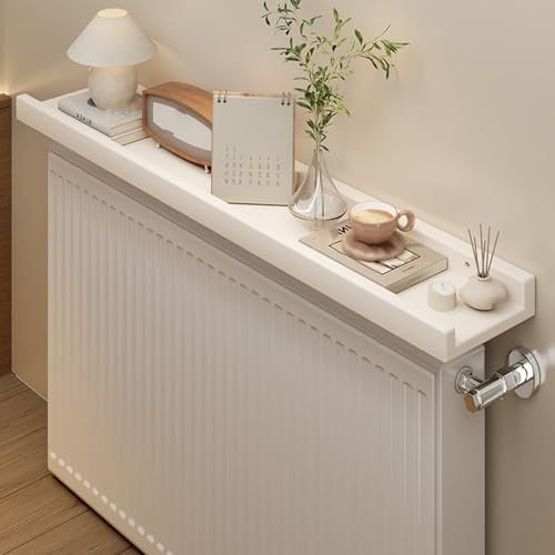 Balda Radiador de Pared de MDF, Cubreradiador, Baldas Flotantes Pared, Bordes Elevados para Evitar Caídas, para El Hogar, Sala de Estar, Dormitorio, Capacidad de Carga 25 Kg(White,60*15cm/24*6in)