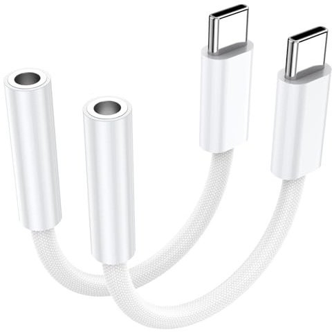 Lot de 2 adaptateurs USB-C vers Prise Jack 3,5 mm, Adaptateur Audio USB-C vers Prise Jack 3,5 mm Compatible avec l'iPhone 17/16/15, l'iPad Pro, Les Samsung Galaxy S25, S24 et S23 Ultra, Ainsi Que Les