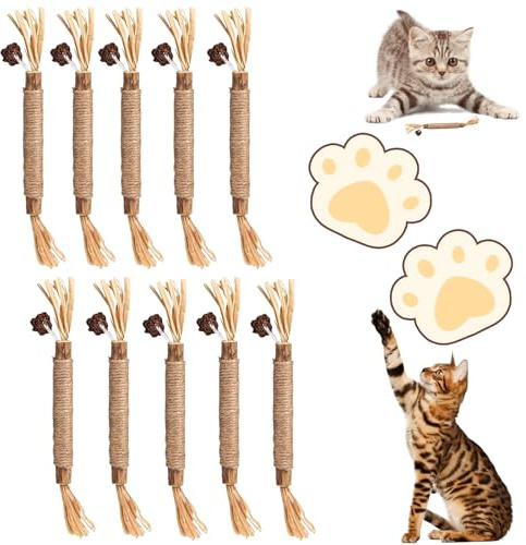 UBIETY Natural Silvervine Dental Sticks, silvervine Sticks for Cats，Natural Cat Chew Stick, Interactive Kitten Chew Playthings, for Indoor Kitty Nip Teeth Cleaning Dental Care Biting (10PCS)