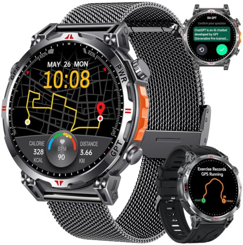 Orologio Smartwatch Uomo con GPS Sport: 1.7 AMOLED Orologi Intelligenti con GPT Effettua Risposta Chiamate 107 Modalità Sportive 3 ATM Pressione Sanguigna Frequenza Cardiaca Compatibile iOS e Android