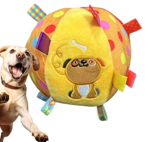 High Engagement Fetch Architecture, Peluche Squeaky Soft Interactive Chewer con cinghie, Giocattolo per cuccioli di tiro e lancio resistente, sfera di arricchimento attivata dal suono, per