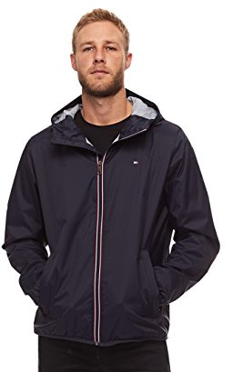 Tommy Hilfiger, Giacca antipioggia leggera da uomo Active Water Resistant, con cappuccio, Navy, Large