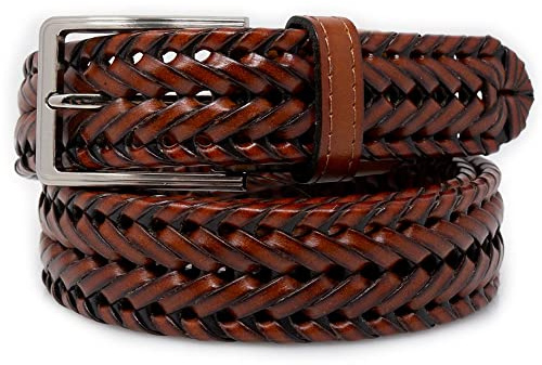 Emila Cintura intrecciata cuoio uomo Cinta con fibbia 3,5 cm forata per jeans pantaloni abiti artigianale classica Casual Belt elegante moda da ragazzo 110 Vera Pelle Cuoio