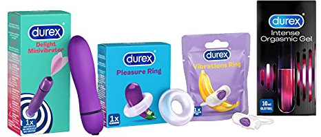 Stimulationsset für Sie und Ihn mit 1x Minivibrator + 1x Stimulationsgel + 1x Vibrationsring + 1x Penisring von Durex