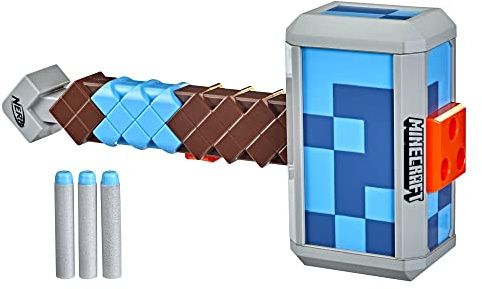 Nerf Minecraft Stormlander Dart-Blasting Hammer, Fires 3 Darts, Includes 3 Official Elite Darts, Pull-Back Priming Handle (Amazon Exclusive)