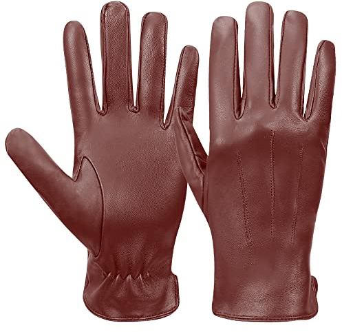MGGM collection Mens Winter Sheepskin Leather Gloves Warm Cashmere Lined Touchscreen Driving Gloves,Cognac,XL