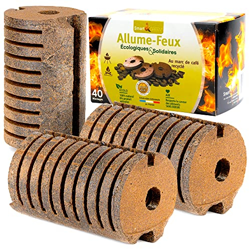 SMART & GREEN - Allume-Feu Naturel Ecologique au Marc de Café - Allumage Facile Sans Odeur Toxique ni Petrole - Cheminée - Barbecue - Poêle à Bois - Brasero - Concours Lépine (120 Feux)