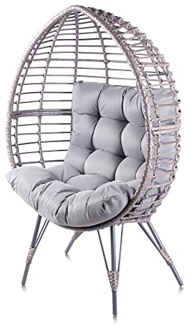 Alfresia Standing Egg Chair – Free Standing Rattan Egg Chair, Suitable for Indoors and Outdoor Seating, Weather-Resistant and Polyester Cushion Included, For Garden Seating and Conservatory