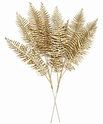 MASUMARK SM Artificial Golden Plants 30 2 Pack, Fake Areca Palm Tropical Leaf Plastic Boston Plant for Home Kitchen Party Flowers Arrangement Wedding Decorations Gold Leaves Christmas DIY Decor