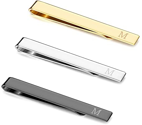 UBGICIG 3 Pcs Stainless Steel Tie Clips for Men Elegant Personalized Letter Tie Clip Set for Men Classic Gold Plated Silver Black Tone Tie Bar