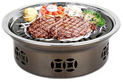 ADITAM KANBUN Runder rauchfreier Grill Indoor Commercial Home Holzkohle-Edelstahlgrill Tragbarer Outdoor-Grill Double The Comfort