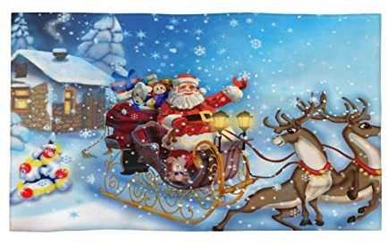VUCEMI Weihnachtsmann im Schlitten, Rentier, Schnee, bedrucktes Handtuch, weiches Waschlappen, Make-up-Entferner, Waschwäsche, sehr saugfähig, schnell trocknende Gesichtsreinigungstücher