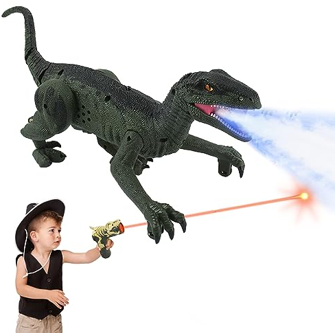 Kikuo Dinosaurs Toy, Electric Walking Dinosaur Roar Toy, Remote Control Dinosaurs with Light Tracting, Spray Mist, 3D Eyes Dinosaur Toys for Boys Age 4 5 6 7 8+