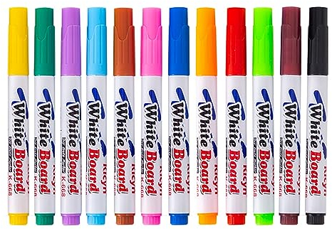 JDXun Feutres Tableau Blanc Effaçables, 12Pcs Marqueurs pour Tableaux Blancs, Faiblement Odorants, Couleurs Riches et Vives Stylo Craie Effaçable, pour Papier, Enseignes, Fenêtres, Verre, 12 Couleurs