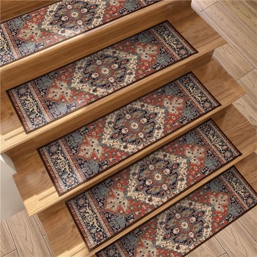 ENEN Tappetini per Scale Interne Copri Scalini Antiscivolo, Tappeto per Scale Gradini Antiscivolo di Sicurezza Tappeti per Scale Autoadesivi Riutilizzabile (8pc,Boemia 4)
