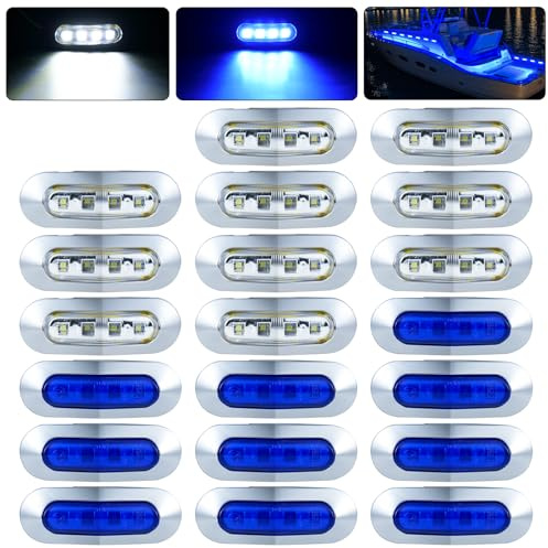 PSDRIQQ 20Pack 3.7 Inch 4 LED Marine Boat Interior Lights, DC12-24V Waterproof Courtesy Lamp Deck Transom Stern Cabin Navigation Lighting for Fishing Pontoon Yacht Kayak Sailboat - Blue & White