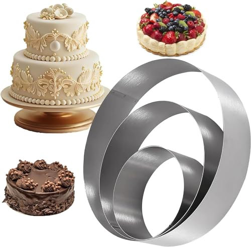 Ruikcoll Tortenring, Backformen, Tortenring Set, Edelstahl Backring, Kuchenring Rund Feste Tortenring,Motivtorten, für Creme, Hochzeiten, Geburtstag, 3 Stück