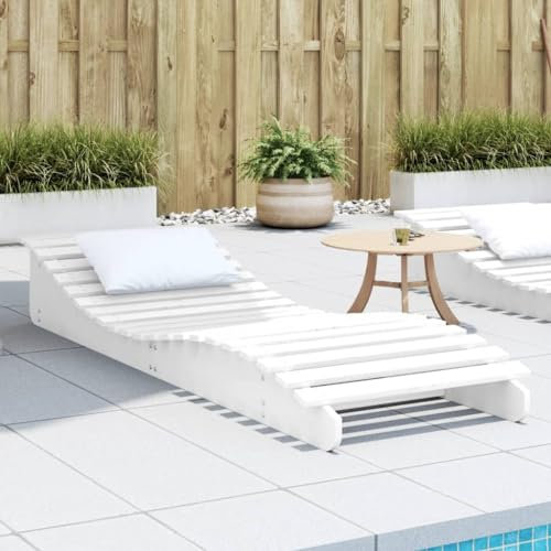 Gecheer Lettini Prendisole,Lettino,Sdraio,Prendisole,Spiaggine,Lettino Prendi Sole da Esterno,Lettini da Giardino,Lettini da Piscina,Bianco 205x60x31,5 cm in Legno Massello Pino