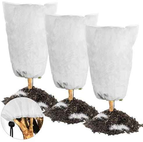 SOSHIEE Winterschutz für Pflanzen 3er Set 120x80cm, Frostschutz Pflanzenabdeckung für Topfpflanzen Atmungsaktiver Anti-Frost Schutz für Olivenbäume mit Reissverschluss Kordelzug (Weiß)