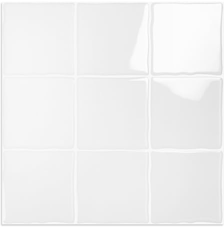 10 fogli di piastrelle autoadesive da parete in vinile a scacchi, spesse, autoadesive, per cucina e bagno, 30 x 30 cm (bianco, 30 x 30 cm, 10 pezzi)