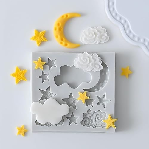1 stampo in silicone a forma di stella, luna e nuvola, per fondente, caramelle, cioccolato, torte, fondente, biscotti, nuvole, fondente, luna, per dolci, torte di zucchero, decorazione di caramelle