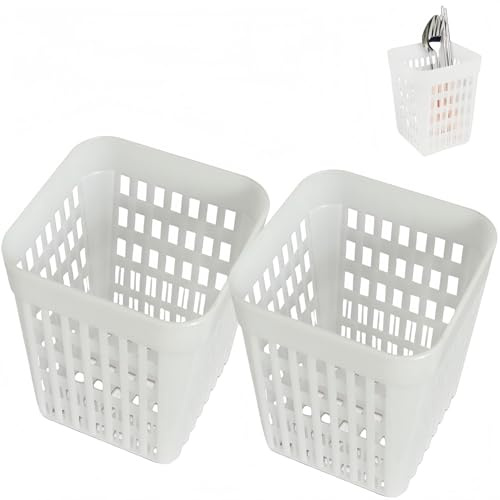 2 piezas Cesta de plástico para lavavajillas, cesta de almacenamiento para tenedor, cuchara, ayudas de cocina, cesta de lavavajillas para cubiertos pequeños objetos pequeños, cesta superior para lavav