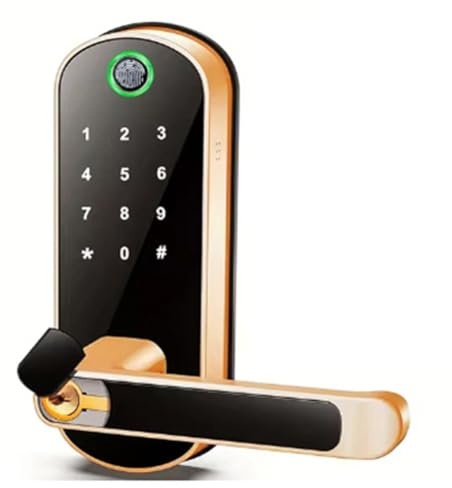 Paaruter Cerradura de Puerta Inteligente con Huella Dactilar, Wifi, Tuya, Control Remoto por Aplicación, Sin Llave, Wifi, Pantalla Táctil Digital, NFC, IP67, Color Dorado.