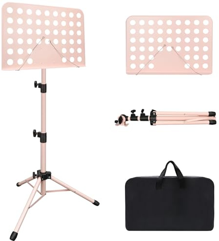 Pink Sheet Music Stand, 1 Pack Adjustable Music Stand with Carrying Bag, Professional Music Book Holder Music Sheet Clip Holder for Guitar, Ukulele, Violin Players(Standard Version, 1 Pack)