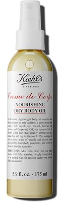 Kiehl's Creme de Corps Nourishing Dry Body Oil, Lightweight Body Oil Spray for Soft & Smooth Skin, with Squalane & Grape Seed Oil, Absorbs Quickly, Residue-free, Vanilla & Almond Scent - 5.9 fl oz