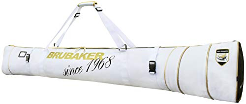 BRUBAKER Skitasche Carver Pro Grenoble Edition - Gepolsterter Skisack für 1 Paar Ski und Stöcke - Reißfester Ski Bag Weiß Gold - 170 cm