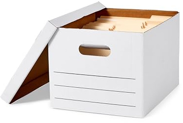 Amazon Basics Storage/Filing Boxes with Lift-Off Lid, Letter/Legal Size, Collapsible, Tape-Free Assembly, White, 16.2 L x 12.5 W x 10.5 H, 20-Pack